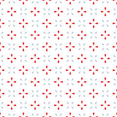 Fototapeta na wymiar Abstract vector seamless pattern. Geometric background for holiday designs. Simple red and gray elements on a white background. Print on tiles for Christmas or birthdays for decoration of designs.