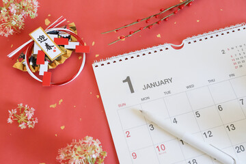 1月のカレンダー　ビジネスイメージ