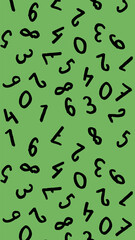 template with the image of keyboard symbols. a set of numbers. Surface template. yellow green background. Vertical image.