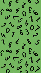 template with the image of keyboard symbols. a set of numbers. Surface template. yellow green background. Vertical image.