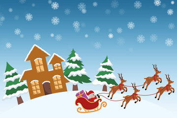 Obraz na płótnie Canvas Christmas Background with Santa Claus Ride Reindeer Sleigh