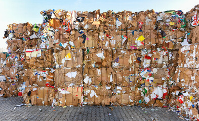 stacked waste paper collected for recycling