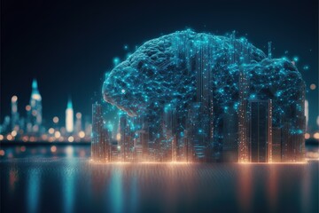 Obraz na płótnie Canvas Digital illustration about brain and smart city.