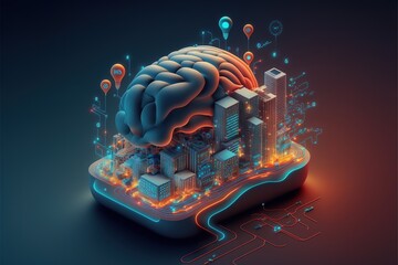 Digital illustration about brain and smart city.