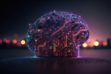 Obraz na płótnie Canvas Digital illustration about brain and smart city.