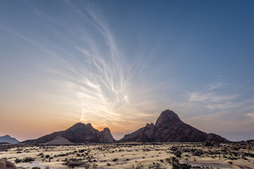Fototapeta na wymiar Wide-angle shot over spitzkoppe, a famous mountain in Central Namibia