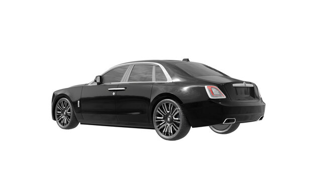 ROLLS ROYCE, 3d rendering of black Rolls Royce on PNG transparent background