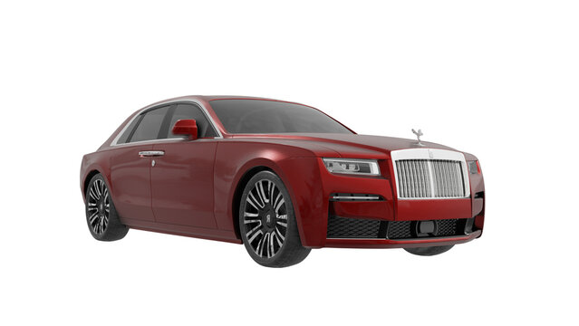 ROLLS ROYCE, 3d rendering of red Rolls Royce on PNG transparent background