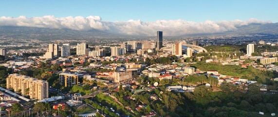 Aerial view of La Sabana Park, Costa Rica National Stadium and San Jose, Costa Rica Skyline