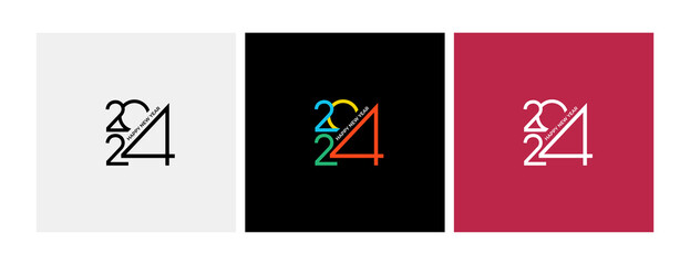 Set of 2024 Happy New Year logo text design. 2024 number design template. Design typography logo 2024 for celebration and season decoration, banner. Modern design. Christmas vector illustration. - obrazy, fototapety, plakaty