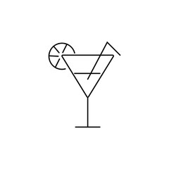 Cocktail flat line icon, glass of drink with lemon slice vectorized in modern linear style.