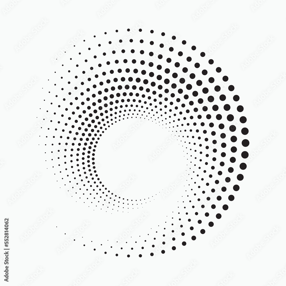 Aufkleber Halftone design element. Abstract background. Dotted round logo. Halftone swirl object. Halftone dots circle texture, pattern, object. Vector art illustration.