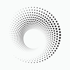 Halftone design element. Abstract background. Dotted round logo. Halftone swirl object. Halftone dots circle texture, pattern, object. Vector art illustration.