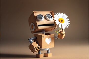 Cardboard Robot with Flowers 
