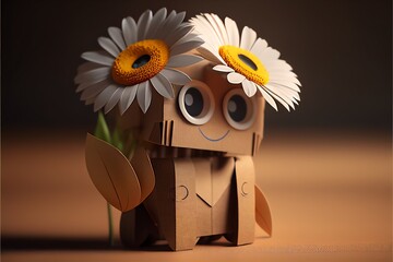 Cardboard Robot with Flowers 