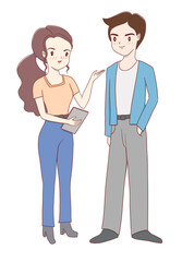 Illustration of people talking at work