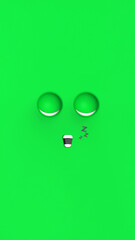 Green face of sleeping cute character. Cute face. relaxation. sleep and rest. Vertical image. 3d image. 3D rendering.