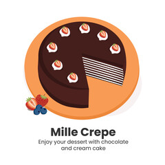 Chocolate mille crepe and cream cake for your dessert