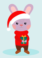 rabbit with gift box. Merry Christmas And Happy New Year