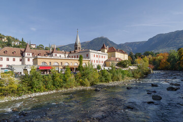 Merano old town along River Passer, Italy