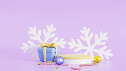 Christmas festive. 3d composition Realistic stage, podium, Xmas studio. Minimal abstract new year background. 3D illustration