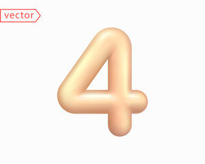 3d Golden Number 4. Arabic Number Four Sign in Gold Color. Realistic Golden Shiny 3D Symboll isolated on white background. Birthday, Anniversary, New Year, Holiday Concept. 3D vector illustration