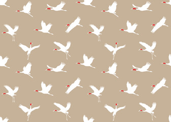 beautiful hand drawn exotic flamingo, crane birds wallpaper Beautiful seamless background.