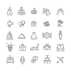 Set of thin line wedding icons.