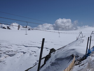 Trail with ski lift near Castor mount in canton Valais in Switzerland