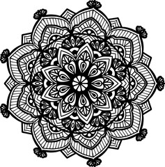 Valentine Heart and Flower Mandala Vector Illustration. Hand Drawn Vintage round lace ornament for coloring book, wedding card, invitation and decoration. 