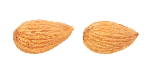 Almond nuts isolated on white background.