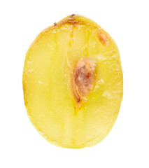 Cut green grape isolated on white background.