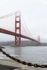Golden Gate at dawn surrounded by fog, San Francisco USA