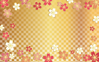 桜を散らした金色の格子柄の背景