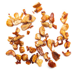 Fried mushrooms isolated on white background.