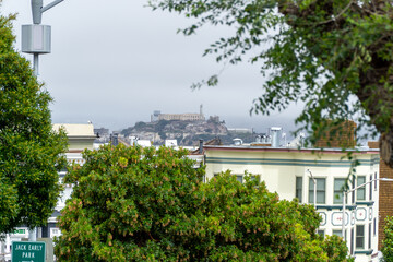 Alcatraz Island view of the city in San Francisco, USA.