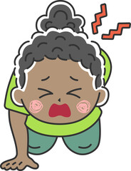 腰痛で立ち上がれない、黒人女性のイラスト