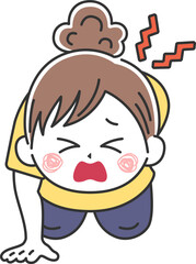 腰痛で立ち上がれない、髪を束ねた、女性のイラスト