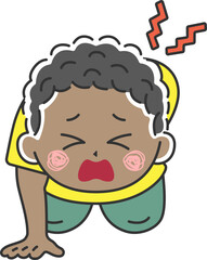 腰痛で立ち上がれない、黒人男性のイラスト