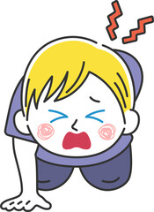 腰痛で立ち上がれない、白人男性のイラスト