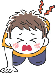 腰痛で立ち上がれない、若い男性のイラスト