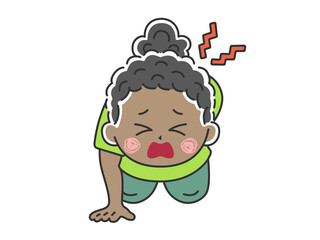 腰痛で立ち上がれない、黒人女性のイラスト