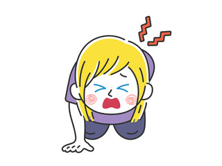 腰痛で立ち上がれない、白人女性のイラスト