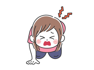 腰痛で立ち上がれない、女性のイラスト