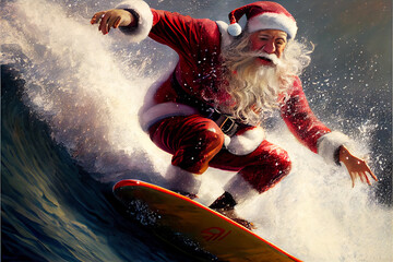 Santa Claus Surfing to Stay in Shape. Generative ai