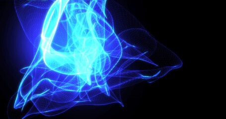 Abstract background with blue beautiful smoke from waves and lines energy hi-tech magical laser neon with glow effect
