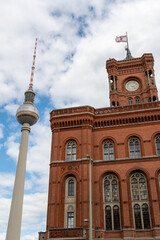 Fototapeta na wymiar Berlin, Germany: red town hall and TV tower