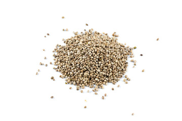 Cannabis hemp seeds pile close up macro shot isolated