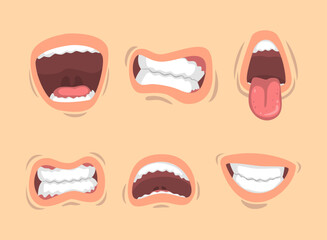 Upper and Lower Lips of Mouth Curving in Different Gestures Vector Set