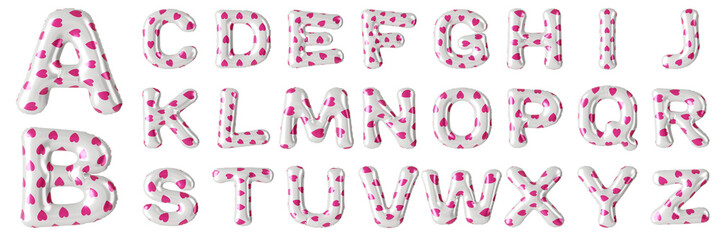 English alphabet from pink heart pattern balloons isolated on transparent background